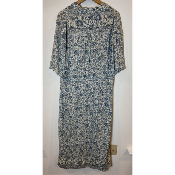 Faherty Island Dress Button Front Tie Waist Blue Cream Floral Large L - Picture 4 of 5